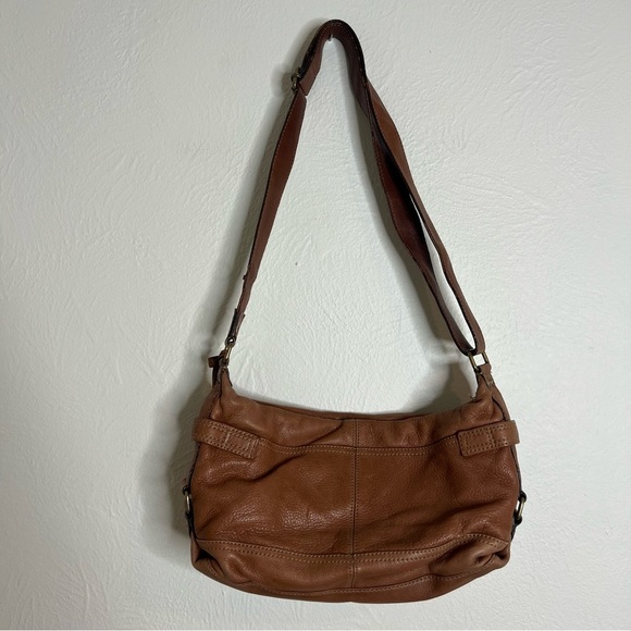Vintage Y2K Fossil Brown Pebbled Leather Crossbody Shoulder Bag Adjustable Strap - Picture 3 of 8